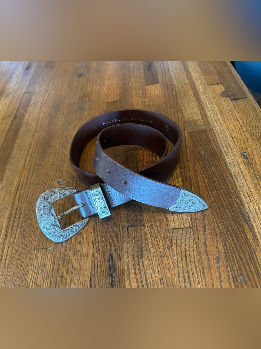 Silpada Designs Brown Leather Belt with Ornate Silver-Tone Buckle